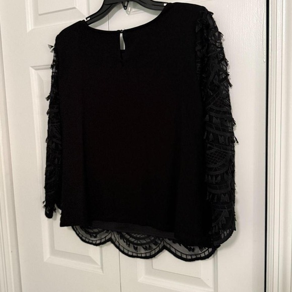 TALBOTS Women's Medium Petite Black Tassel Lace RSVP Party Goth Tunic Top MP - Picture 7 of 8
